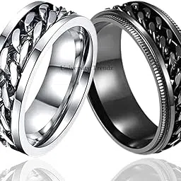 Stainess Steel Combo Pack Of Fidget Spinner Ring For Mens And Boys (Black-Silver), 9-image-5