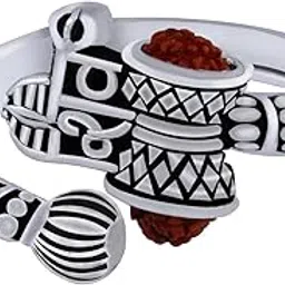 nm creation Rudraksha Trishul Damroo Designer Oxidized Silver Ring for Men-picture-11