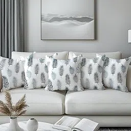 Encasa XO Decorative Cushion Covers - Set of 5 Pcs, 40x40 cm (16"x16") - Printed Polyester, Light Weight, Soft, Pillow Case for Bedroom, Living Room, House & Hotel - Palm Leaves-image-16