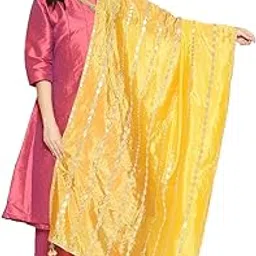 dupatta bazaar Women's Yellow Silk Dupatta with Gotta Patti Work, Free-picture-16