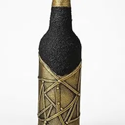 Decorative Wine Bottle Vase, Black and Gold Geometric Design, Pearl-Topped, Handcrafted Home Decor-picture-33
