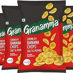 Granamma Crunchy Banana Chips Salt & Pepper| Pack of 4, 240g| Traditional South Indian Snacks| Ready-To-Eat Snack| No Added Preservative (60g x 4)-image-35