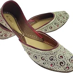 fulkari Women's Daisy Genuine Soft Leather Embroidered Jutis | Bite and Pinch Free Jutti | Punjabi Formal Juttis | Girl's Wedding Flat Ladies Mojari | Formal Ethnic Juti |-picture-24