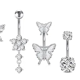incaton 14G Belly Button Rings, Stainless Steel Diamond Belly Rings For Women, Dangle Belly Button Rings With Butterfly, 6mm Short & 10mm Bar Navel Piercings-picture-31