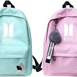 kausbabi Set of 2 BTS Backpacks for Women – Fashionable School Bags with Pom Pom | Ideal for Teenagers, College Use & Kpop Fan Gifts | Trendy Tuition & Travel Bag for girls, Birthday Gift Idea-picture-26