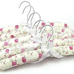 QUIRA Anti Slip Satin Padded Clothes Hangers for Women Foam Sweater Hangers - Fancy Thick Padded Coat Hanger No Bump Floral Canvas Cover for Adult (5Pc)-picture-29
