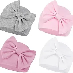 century star Newborn Hats for Girls Baby Hats Cute Bow Newborn Infant Beanie Winter Baby Girl Hat, White & Pink & Grey & Deep Pink, 0-3 Months-picture-19