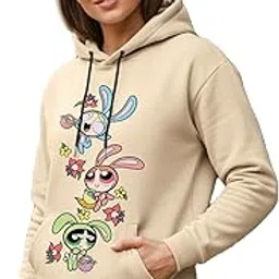 kanhuzzz Women’s Fleece Hoodie Sweatshirt | Cartoon Print Full Sleeve Sweatshirt with Kangaroo Pockets | Winter Wear | Casual wear Beige-picture-25
