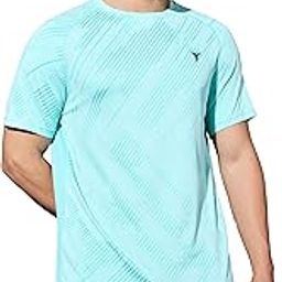 technosport Men's Slim Fit Crew Neck Jacquard Print Half Sleeve Crew Neck T-Shirt with Technocool+, Odour Free for Gym, Sports and Regular Use-picture-0