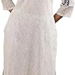 w for woman White Striped Print Cotton Straight Kurta-picture-32