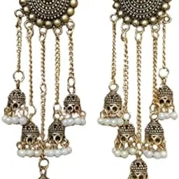 AZZARA - Gold Plated Dangle Drop Earrings with Turquoise Beads and Pearls for Women-picture-50