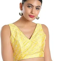 vamas Women's Silk Padded Self Design Sleeveless Readymade Saree Blouse (X-1073.NS)-picture-15
