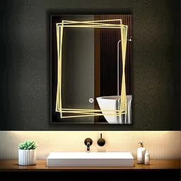 INFUSION DEKORS Decorative 18x24 inch Rectangle Tedi-Medi Led Light Wall Mirror Glass with Touch Sensor for Bedroom Makeup Room Bathroom and Office Use-picture-46
