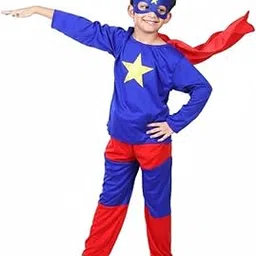 Fashion Minis Red and Blue Hero Costume Set with Cape | Superhero Fancy Dress Outfit for Theme Parties, Halloween & Cosplay Events 2 to 8 years (Logo May Slightly Vary)-picture-27
