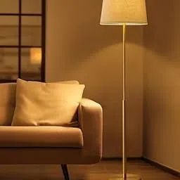 VINTAGE MART...Modern Floor Lamp with Beige Drum Shade, Brass Metal Stand, Living Room Lighting-picture-13