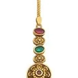 kushal's Fashion Jewellery Ruby-Green Gold Plated Ethnic Antique Maang Tikka-picture-56