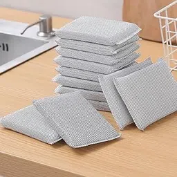 BAJUD Sponge Scrubber, Scrub Sponge for Utensil Cleaning, Scratch Proof Scrubber for Kitchen Utensils, Steel Wire Non-Scratch Reusable Dishwashing Sponge for Kitchen (Pack of 4) image 1