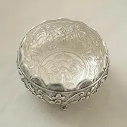 Handcrafted Antique Silver Finish Pooja Bowls – Floral Engraved Pair for Temple Decor image 1