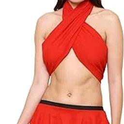 racheyta | Since 2019 | Women's Satin Babydoll Nightdress Set, Halter Neck, Red Two Piece, Sleeveless, Above Knee Length-picture-11