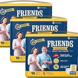 Friends Overnight Adult Diapers Pants Style - 30 Count (Large) with odour lock, Unisex, Leakproof, Elastic Waist and Anti-Bacterial Absorbent Core - Waist Size 30-56 Inch; 76-142 cm-image-26