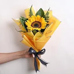 FlowerAura Premium Fresh Live Flower Bouquet of Single Sunflower For Birthday & Anniversary Gift, Wedding Gift, Mother's Day Gift, Love & Romance Gift, Father's Day Gift (Same Day Delivery)-image-30