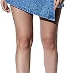 globus Women Med Blue Mid-Rise Pearl Embellished Mini Denim Skorts image 1