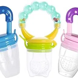 Roforuf Baby 2-Fruit Feeder & 1-Rattle Fruit Feeder Combo for Fruits and Veggies with Extra Mesh Silicone Baby Feeding Toys with Rattle Ring Handle for Newborn Toddlers & Infant Baby (packof -3)-picture-15