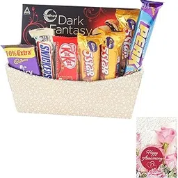 SFU E Com Beautiful Golden Wooden Basket With 6 Pieces Chocolates | Anniversary Chocolate Gift Hamper | Anniversary Greeting Card With Chocolate Combo | 223-picture-30