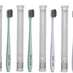 CARECUB 2 White & 2 Green Flat Head Ultra Soft-Bristles Micro Nano 10,000 Nano Bristle Good Cleaning Effect For Sensitive Teeth Oral Gum Recession,Manual Toothbrush For Adults Pack Of 4-picture-42