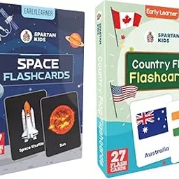 SPARTAN KIDS® Flash Cards for Kids - Space & Country Flags (Set of 2) Easy & Fun Way of Learning 1-6 Years-picture-19