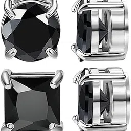 newitin 2 Pairs Stainless Steel Magnetic Earrings for Men Magnetic Clip On Earrings for Men Non Piercing Earrings Magnetic Earrings Unisex Cubic Zirconia Diamond Earrings-picture-10