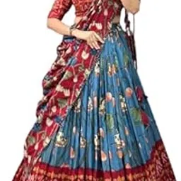 Multicolour Women's Tussar Silk With Ikkat Print And Foil Print Lehenga choli Set-picture-10