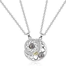 venzina Couple Necklace for Women and Men Chain Friendship Best Friend Necklace Shining Sun and Moon Pendant for Women and Girls Rhinestone Matching Magnetic Necklace Jewellery Birthday Gift - 2 Pcs-picture-28