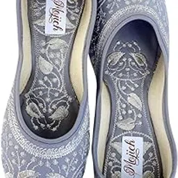 mojich Anarkali ZARRI Work Traditional Jutti | Women Ethnic Footwear Thread Floral Design Jutti and Punjabi Mojari (Grey)-picture-12