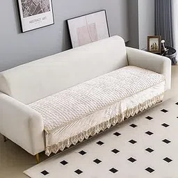 HOKIPO Premium Dutch Velvet Anti Slip Sofa Cover Seat Mat for 3 Seater Sofa, Beige (NEW-4954-BGE*1)-image-28