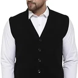 513 Men's Acrylic V-Neck Sleeveless Buttoned Cardigan Sweater – Plain Solid Knit with Front Pockets image 1