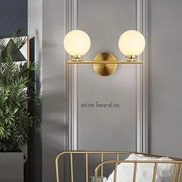 ONLINE GENERATION 2 Light Mid-Century Wall Sconce Golden Wall Lamp with Glass Globe Shade, Double Lights Modern Wall Lamp Mirror Lamp for Bathroom Bedroom Living Room with LED Bulb Pack of 1-picture-14