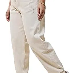 bewakoof Women's Solid Tapered Fit Cotton Baggy Jeans|Tapered Fit Jeans – Narrow Leg Denim | Relaxed Fit | Urban Streetwear-picture-11