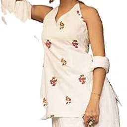 nishorama Tara Block Print Halter Neck Corset Top, White Cotton with Floral Motifs, Traditional Rajasthani Design-picture-26