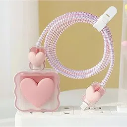 4 in 1 Protective Case Cover Compatible for Samsung 25W Adaptor/Charger only | Cute 3D Heart Designs with 360° Protection (Heart Pink)-picture-17