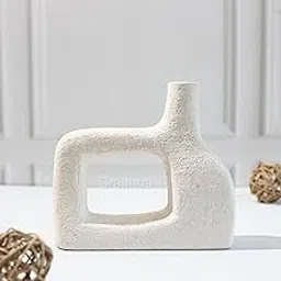 Craftribal Modern Minimalist Egyptian Designed Rectangle White Ceramic Flower Vase/Showpiece for Home Dcor Modern,Living Room,Bedroom, Centerpiece,Flowers,Gifting,Table/8 inches/Pack of 1-picture-10