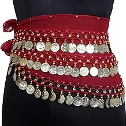 FRAIVIKO Women's Arabic Belly Dance Hip Scarf Waistband Belt Skirt with Colorful Leaves Gold Coins-picture-30
