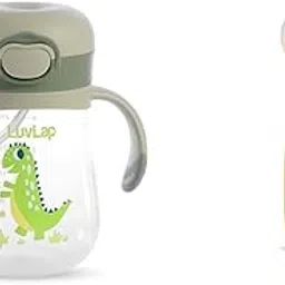 LuvLap Baby Bite Resistant Sipper Cup (300ml) Green with Weighted Straw and Baby Feeding Spoon Set (2 Pieces) with Silicone Tip-picture-26