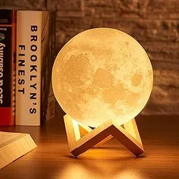 One23POP 7 Color Changing LED Touch Sensor Night Light | USB Rechargeable Moon Lamp | Portable Bedside Table Lamp for Bedroom, Kids, Home Décor & Festival Gifts (3D Moon Lamp)-image-51