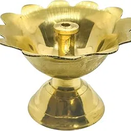 Traditional Brass Pooja Flower Diya, Decorative Pedestal Oil Lamp, Gold, Metal, 5x6x2.5 cm, Religious Ceremonies, Cotton Wick Included-image-5