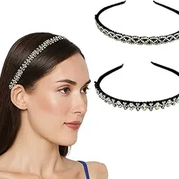 lykaa Swarosky Crystal Beads Black Velvet Headbands Bling Rhinestone Hairband Hair Accessories Non-Slip Headbands Shinny Crystal Hair Hoop for Women & Girls - pack of 2-picture-37