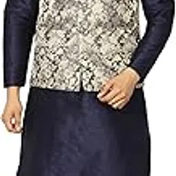 modern garments Mens Navy Blue Kurta Pyjama Set with Designer Ethnic Nehru Jacket image 1