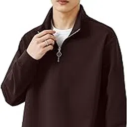 Jump Cuts || Mens || Solid || Henley Neck || Full Sleeve || Half Zipper || LoopKnit || Sweatshirt-picture-18