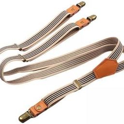 calandis ™ 3xMen's Suspenders 0.8 inch Heavy Duty Elastic Straps for Overalls Jeans Dress Beige Stripes | Suspenders Braces | Mens Accessories-picture-7