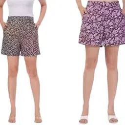 Aanvi Kurti Women's Floral Print Shorts, High Waist, Pockets, Casual Wear-picture-37